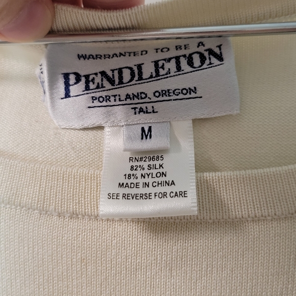 Pendleton Beige Cream Silk Blend Short Sleeve Pullover Sweater Top Blouse Sz M - Picture 5 of 5